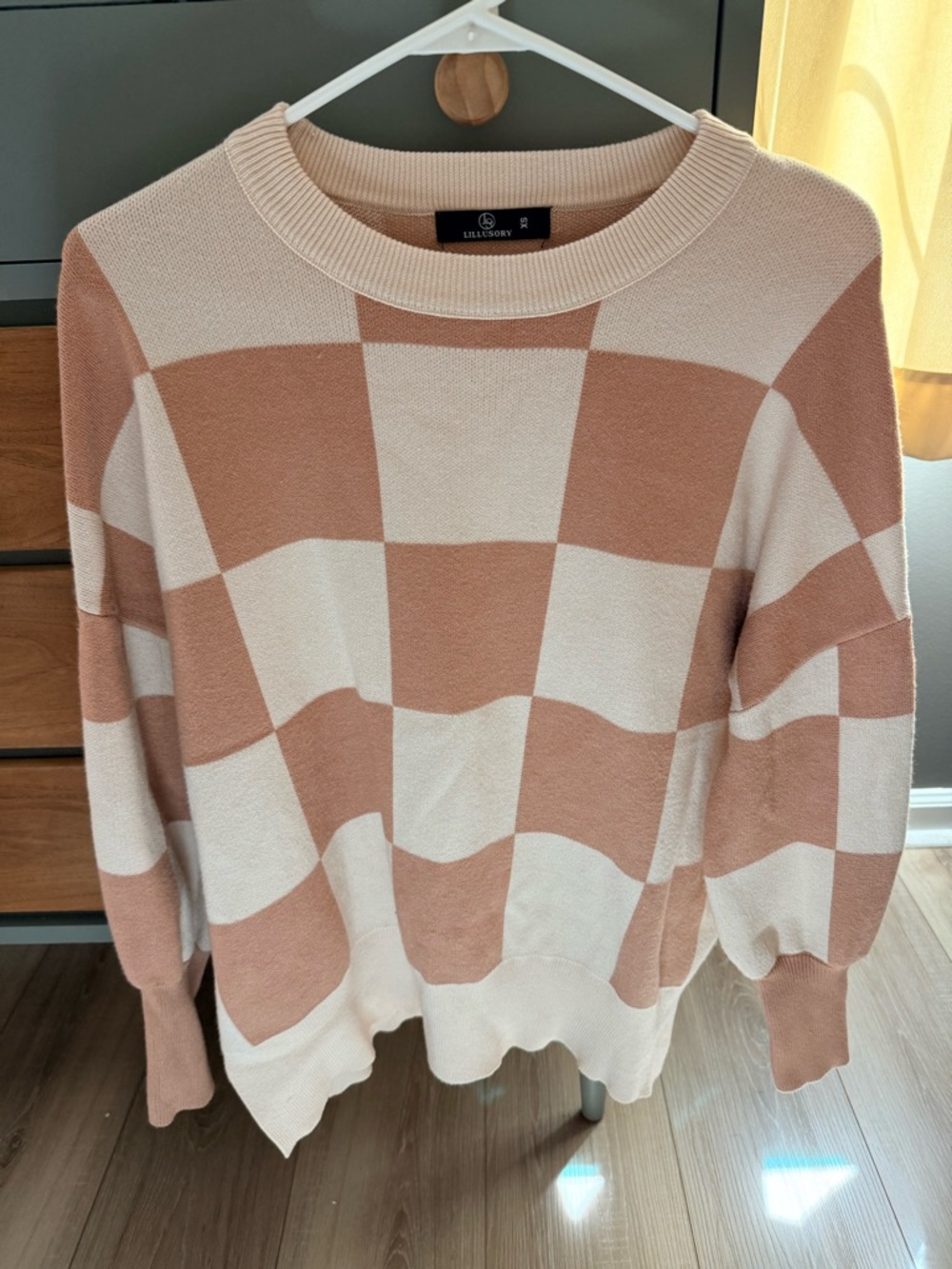 Cream and Blush Checker Crewneck Sweater